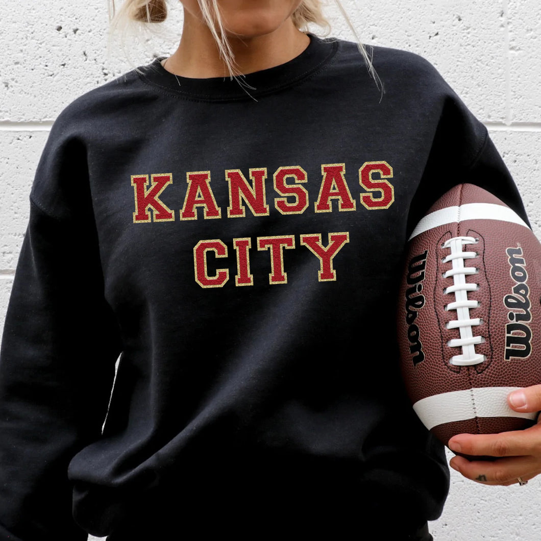 Kansas City Faux Glitter Chenille Crewneck